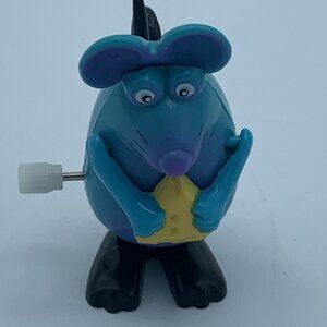 Wind-Up Mouse Toy Blue & Purple with Cheese Hopping 2” Working Vintage